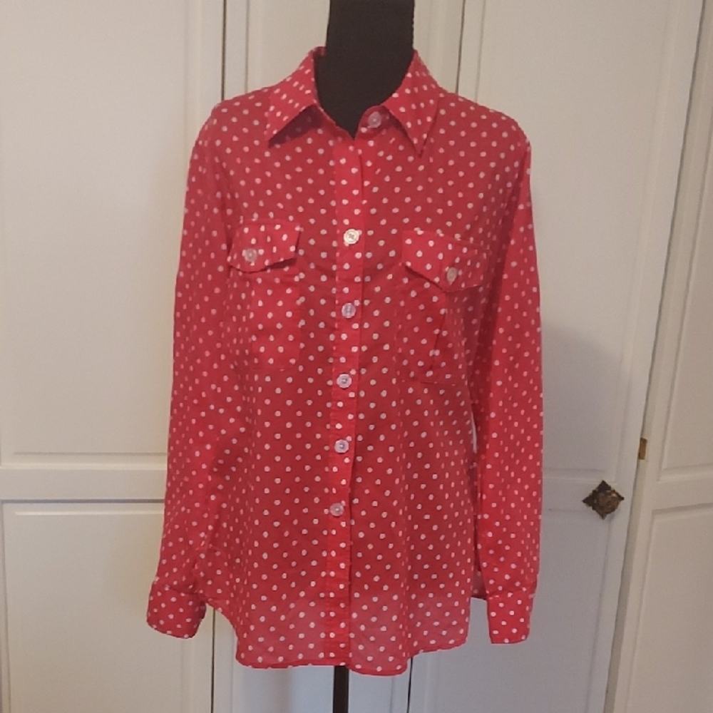 Bellefleur Polka Dot Blouse Shirt Top Size M Red White